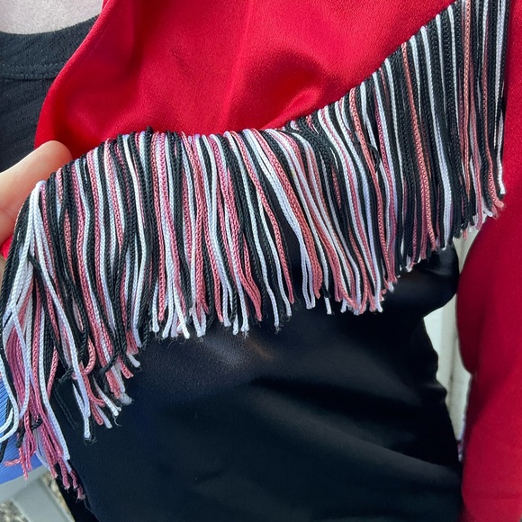 Vintage Rusty’s Place LTD. open front satin jacket fringe color block Small - Picture 7 of 16
